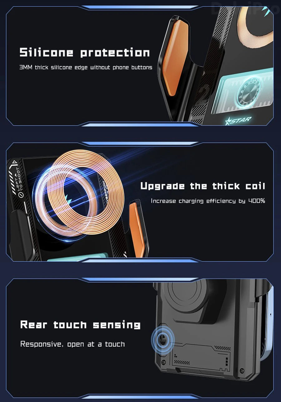 Car Phone Mount With Wireless Charger 66W Magnetic Charging Holder Car Automatic Clamping Stand With Decorative Mood Lighting