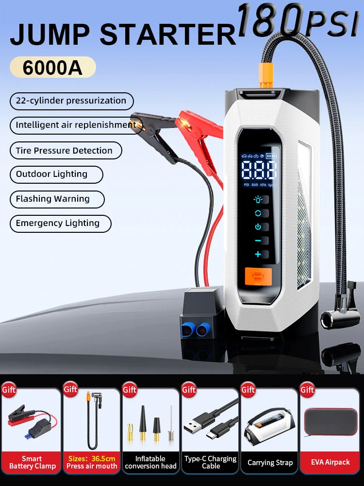 PSOOO 6000A Car Jump Starter 12V Car Battery Starter 100000mAh Portable Power Bank Booster Auto Starting Device Emergency Start