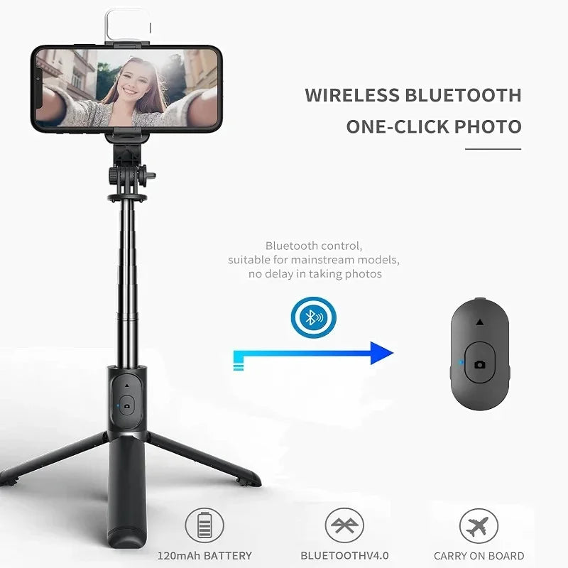 New Selfie Stick 1045mm Wireless Bluetooth Remote Shutter LED Fill Light Extended Stable tripod for Android IOS Cellphone