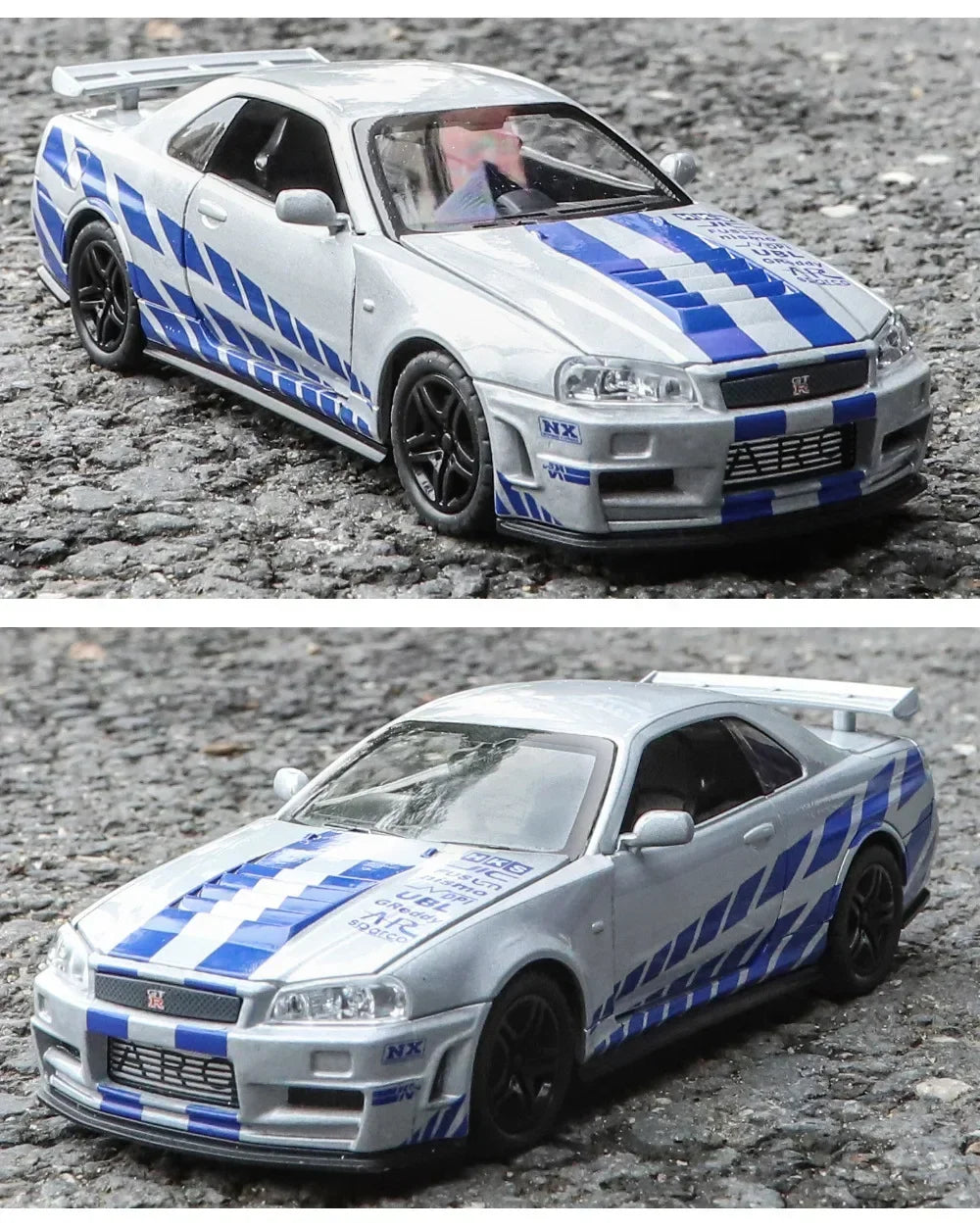 1:32 GTR R34 Skyline Fast & Furious Alloy Car Model Sound and Light Pull Back Children's Toy Collectibles Birthday Gifts