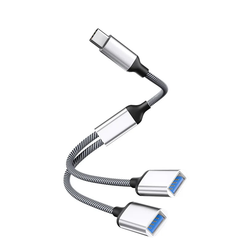 Multi USB C to USB A 2.0 HUB Dual Port Splitter Adapter OTG for Laptop Computer Printer Charging Data Transfer Extension Cable