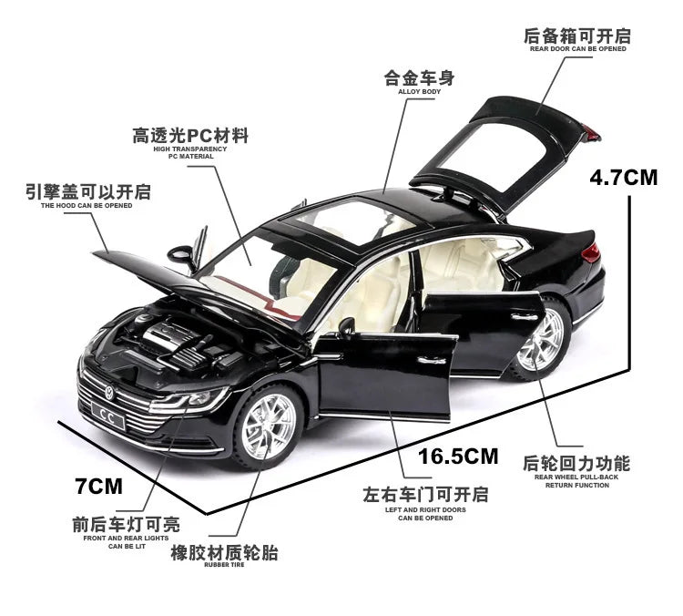 1:32 Volkswagen CC Alloy Toy Car Metal Die-casting Model Sound And Light Pull Back Toy Car Kids Gift Toys For Boys