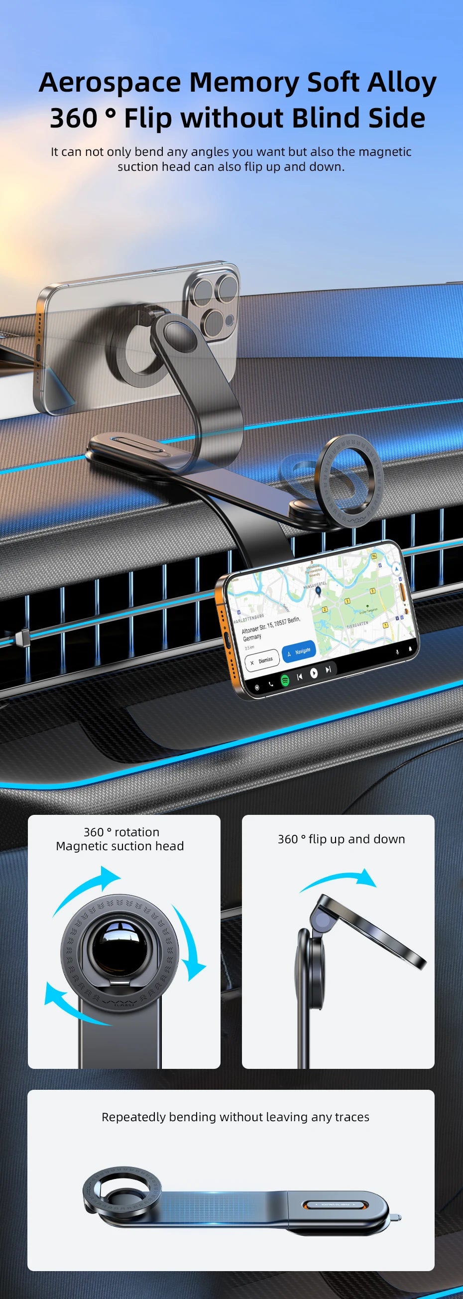 VYVYLABS 15W Magnetic Wireless Charging Phone Holder Charger Phone Bracket 360° Rotation Car Phone Holder For iPhone 16 15 14