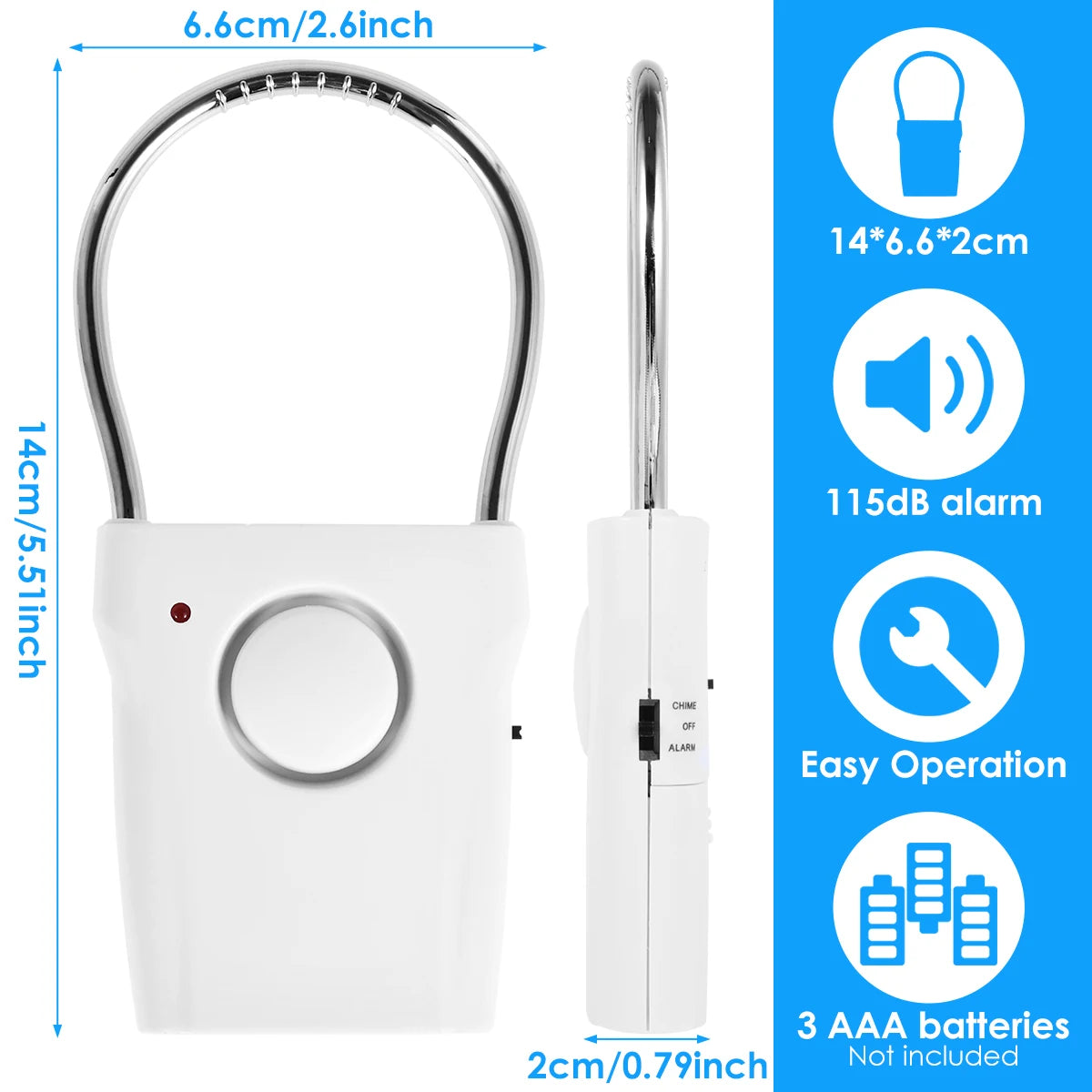 Door Handle Alarm 110dB Door Security Alarm with Adjustable Settings Alarm Equipment Battery Operated for Travel Hotel Security