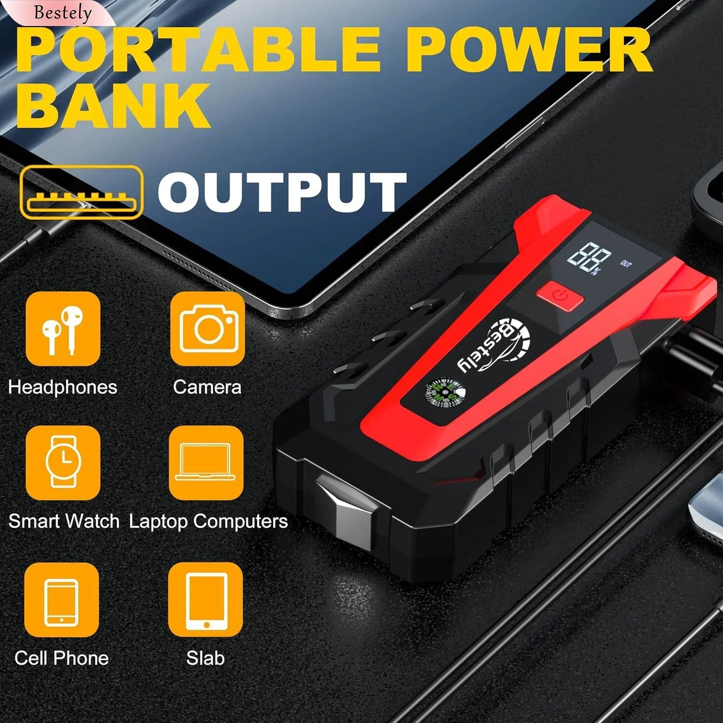 Bestely-12V-99800mAh-3000A Car Jump Starter Car Battery Starters Portable Power Bank 12V Starting Device Petrol Diesel Car