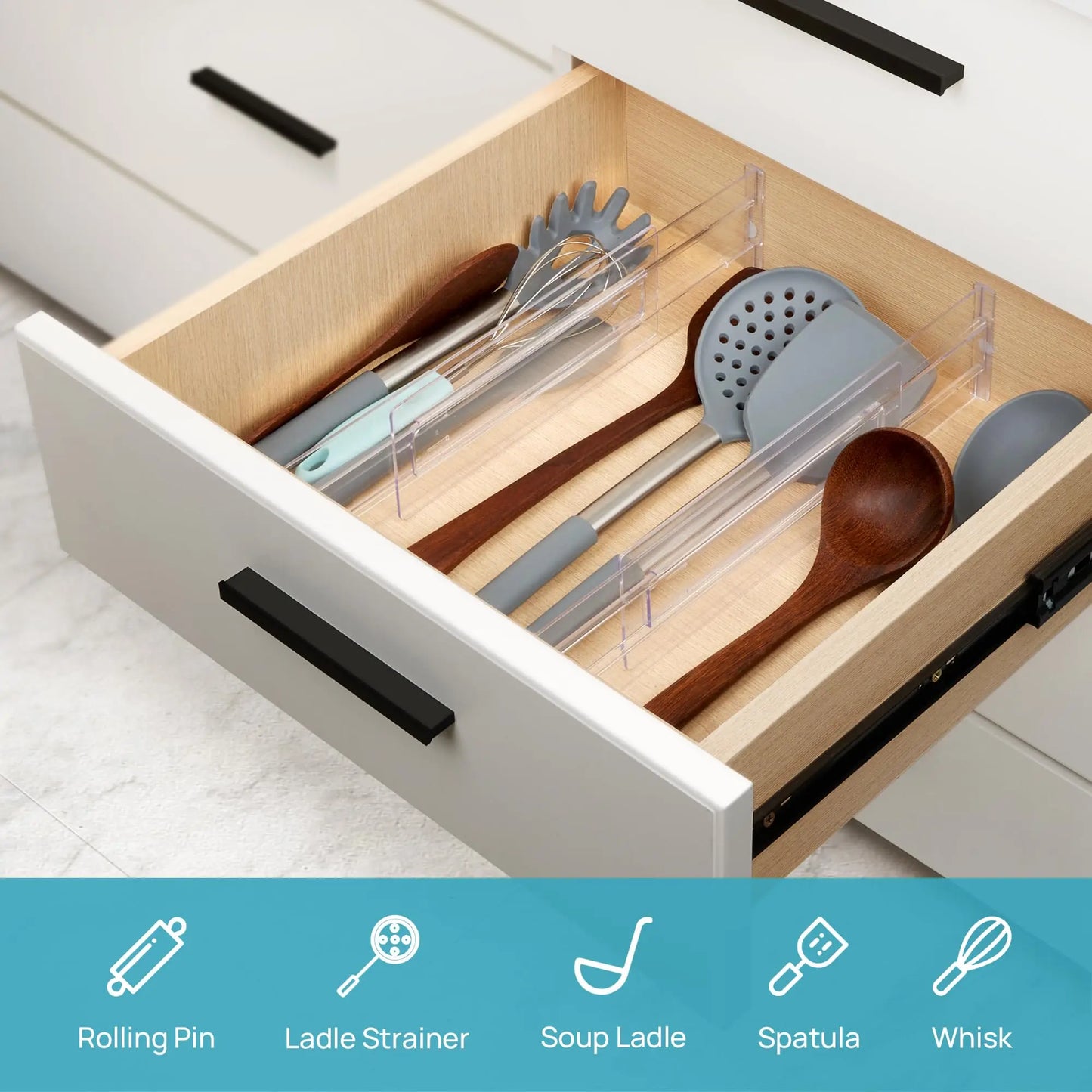 Drawer Dividers Organizers 8 Pack, Adjustable Kitchen Drawer Storage, Clear Plastic Drawers Separators for Clothing