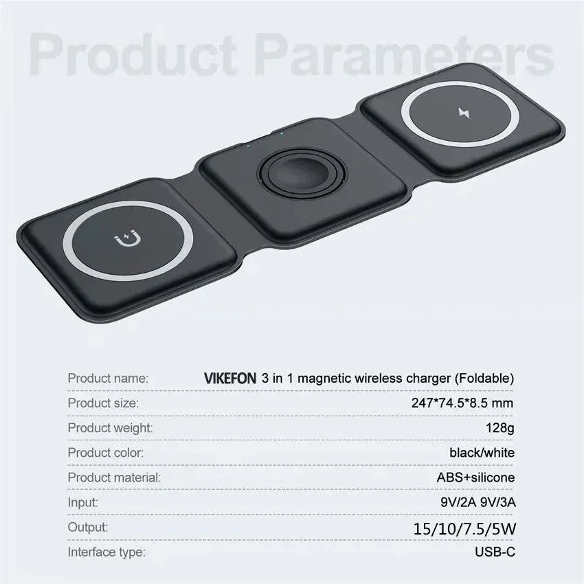 30W Fast Charging Pad Desktop Foldable 3 in 1 Wireless Charger For iPhone 16 15 14 13 12 Pro Max iWatch 10 9 8 7 6 AirPods Pro 2