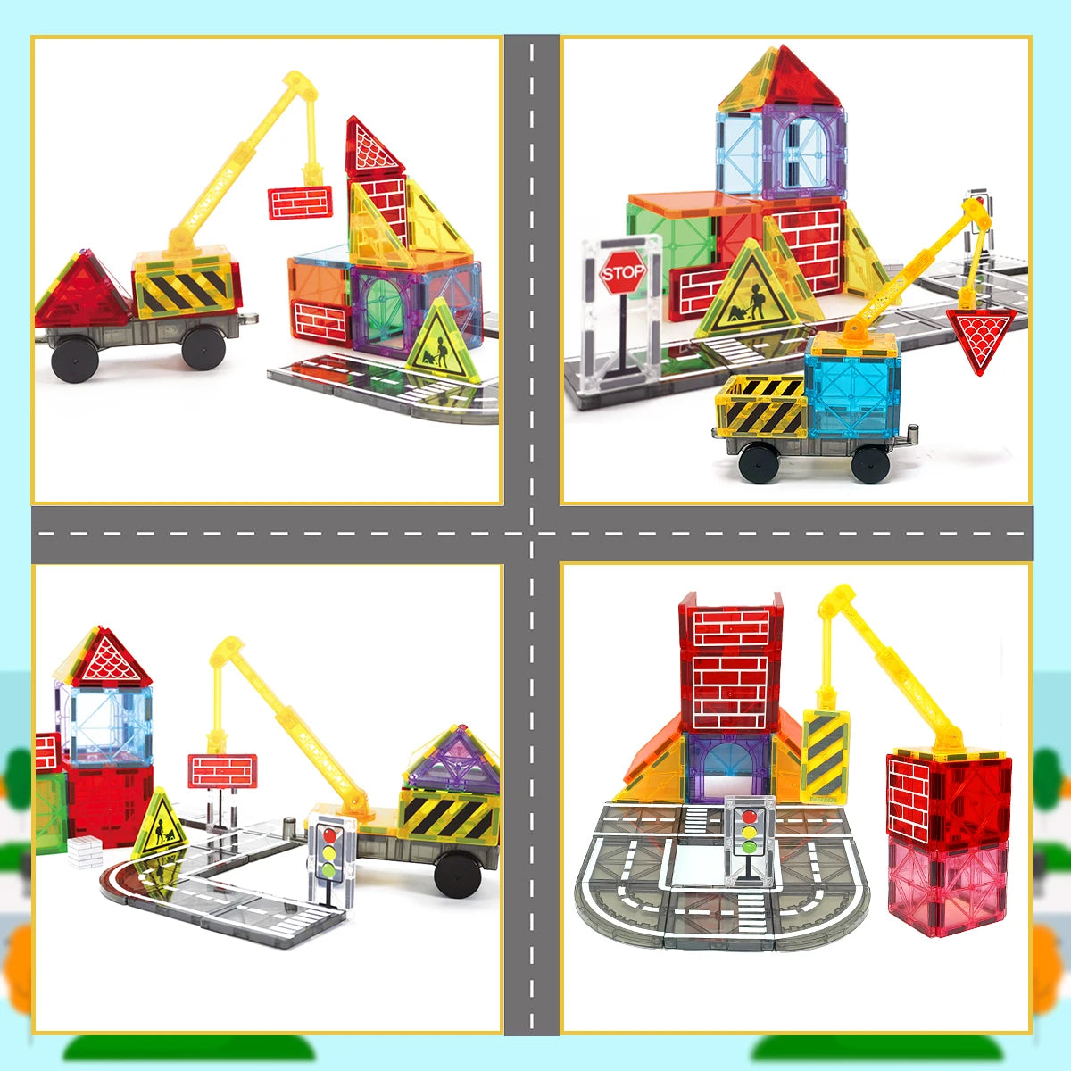 Magnetic Road Set With Car Toys For Kids Boys Girls Magnet Building Blocks Construction Toys Birthday Gifts For Toddlers