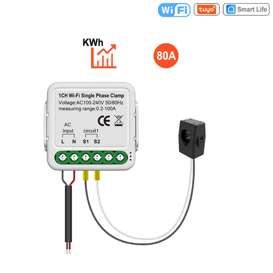 Tuya WiFi smart Double Energy Meter with Current Transformer Clamp Monitor Power Meter Electric Consumption  Meter