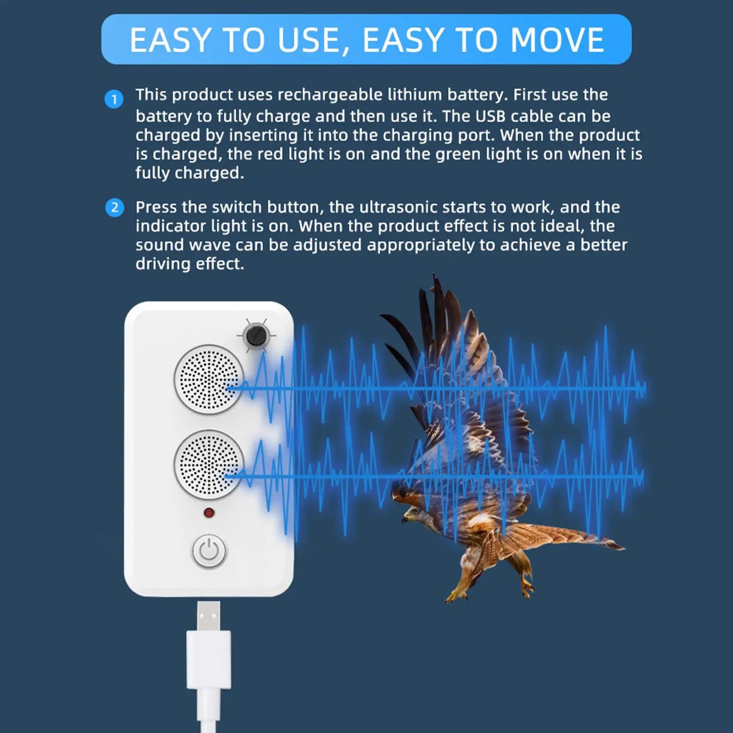 Bat Repeller Devices Adjustable Electric Animal Trap Ultrasonic Anti bat Electronic Training Device for Attic House Garden