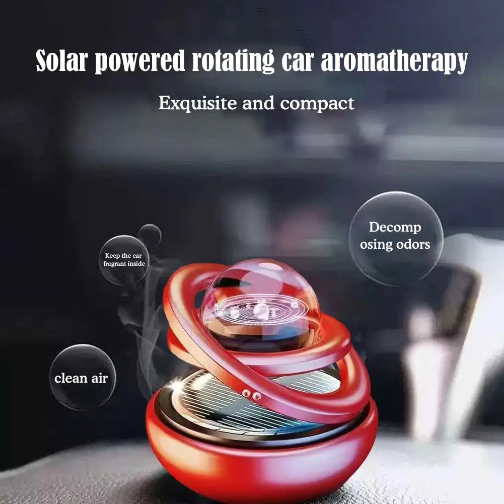 Car Air Freshener Solar Energy Air Purifier With incense tablets Autorotation Interstellar Ball Double Ring Suspension Decor