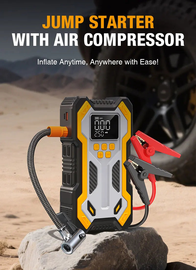 Jump Starter with Air Compressor 7000A Portable Car Battery Booster (9.0 Gas/6.5L Diesel) with 160PSI Auto-Shutoff Tire Inflator