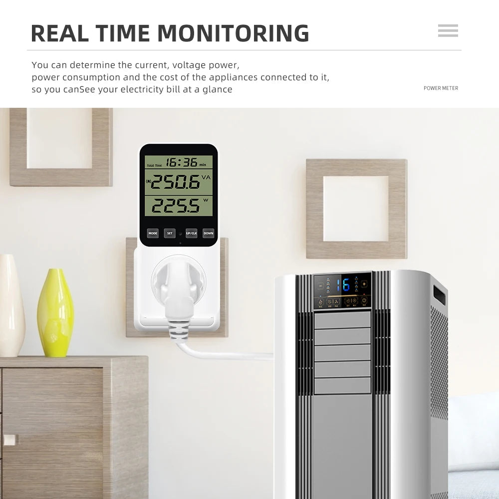 Digital LCD Wattmeter 230V Power Energy Meter Voltmeter Ammeter Consumption Monitor 50Hz Socket Analyzer EU US UK AU FR BR Plug