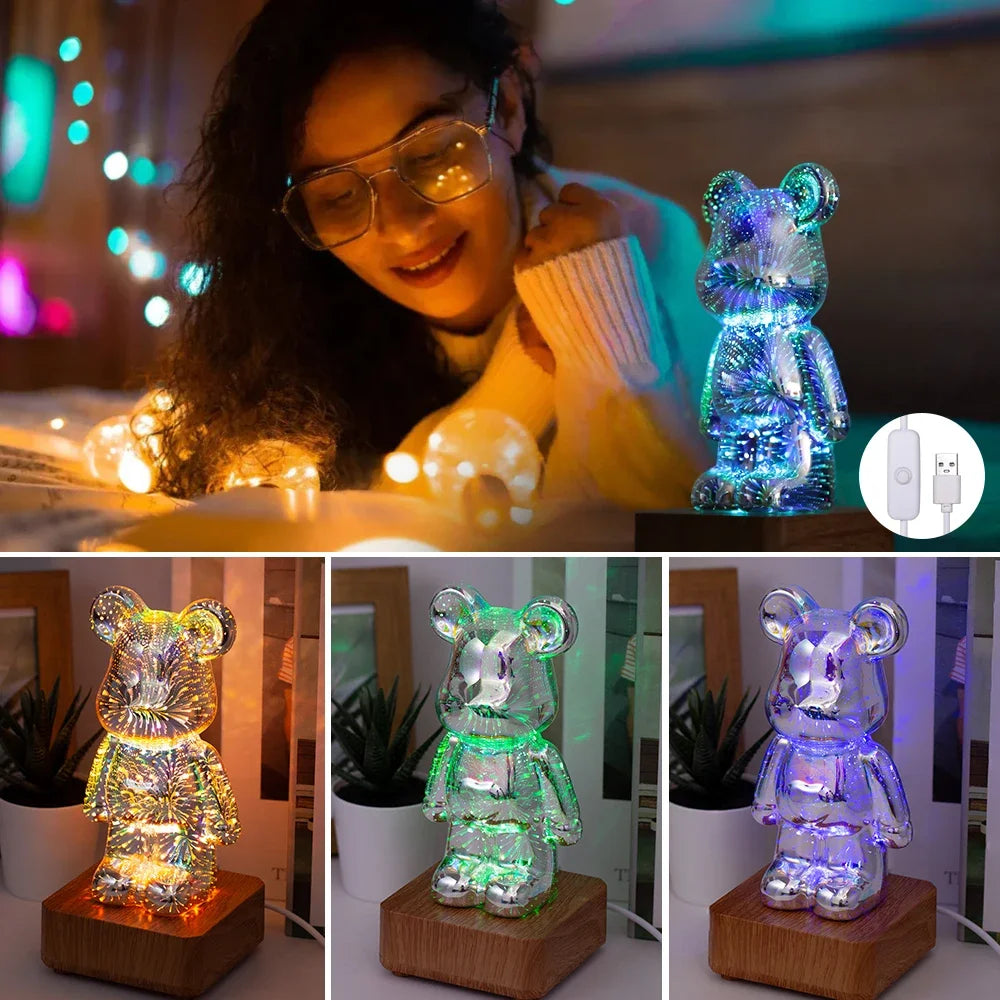 Светодиодный 3D ночник в виде медведя с USB-подключением, декоративный светильник для детской комнаты и спальни.