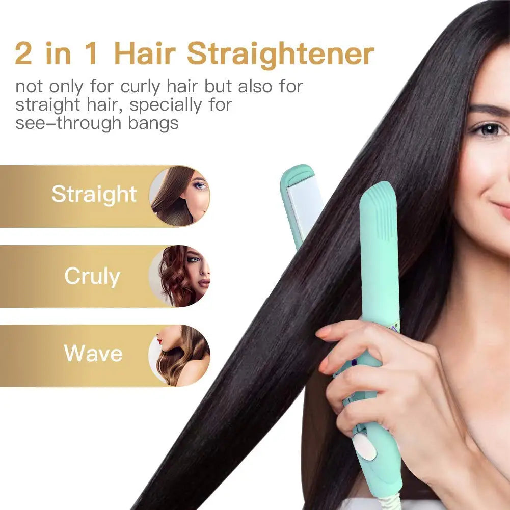 New Mini Hair Straightener Flat Iron Ceramic Curling Iron Short Hair Portable Dual-Use Curler Hair Styling Care For Traveling