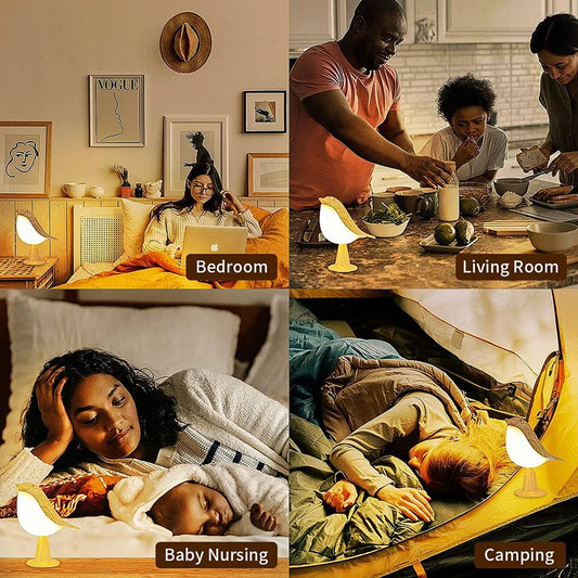Bird Night Lights LED Touch Switch Rechargeable for Bedroom Interior Lighting 3 Colors Wooden Desk Lamp Bedside Lamps Decoration