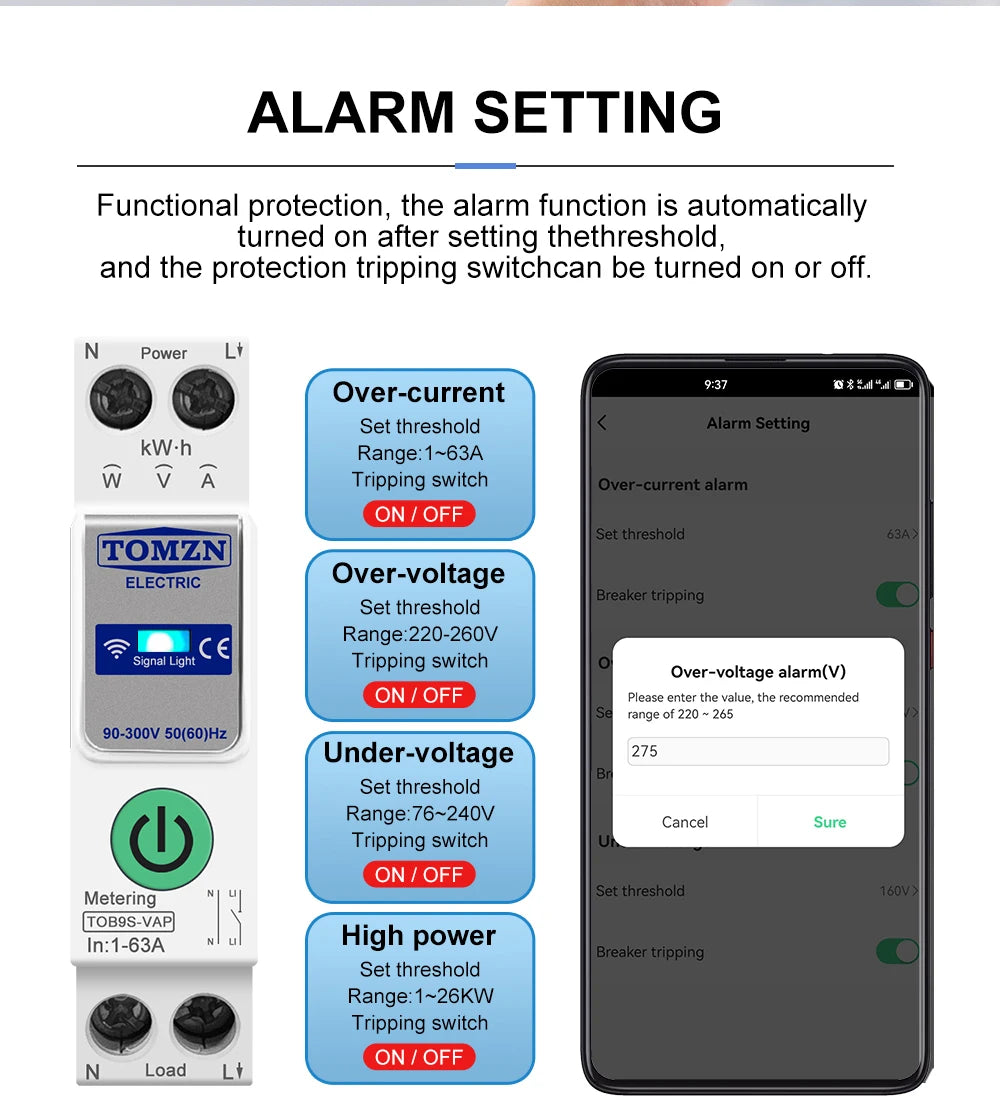 TUYA smartlife 1- 63A TOMZN 1P+N WIFI Smart Switch Energy Meter Kwh Metering Monitoring Circuit Breaker Timer Relay MCB
