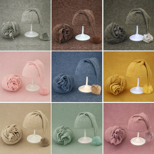 Baby Hat Newborn Photography Props Blanket Wrap Baby Fur Ball Knitted  Beanie Hat Baby Photo Shoot Accessories