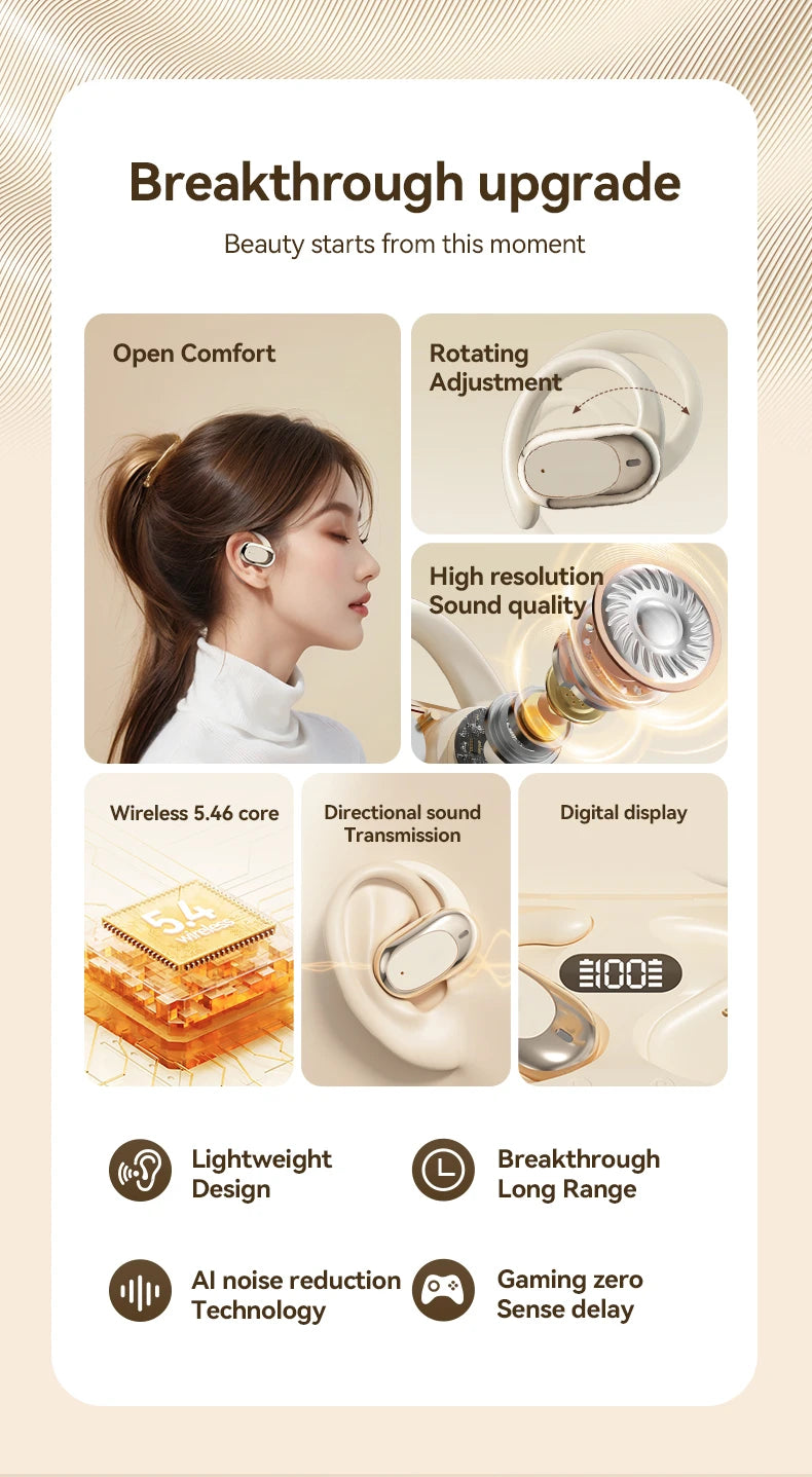 OWS earbuds True wireless headphones Bluetooth 5.49 low latency gaming and sports headphones High-fidelity stereo noise-cancelli