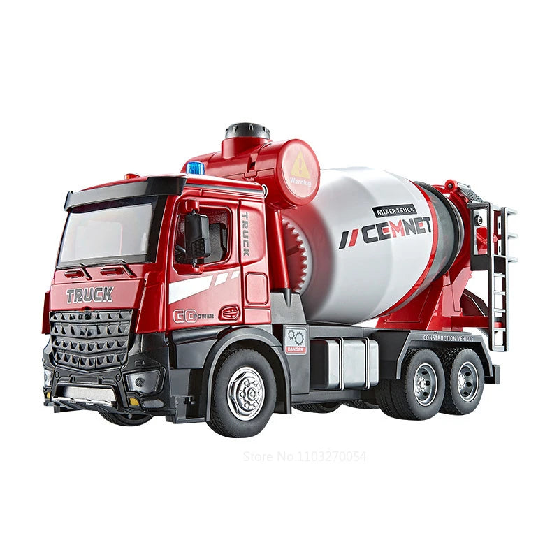 1/24 Electric Mixer Truck Toys Model Car Alloy Diecast Engineering Vehicles Doors Opened Sound Light Pull Back Toy Gift for Kids