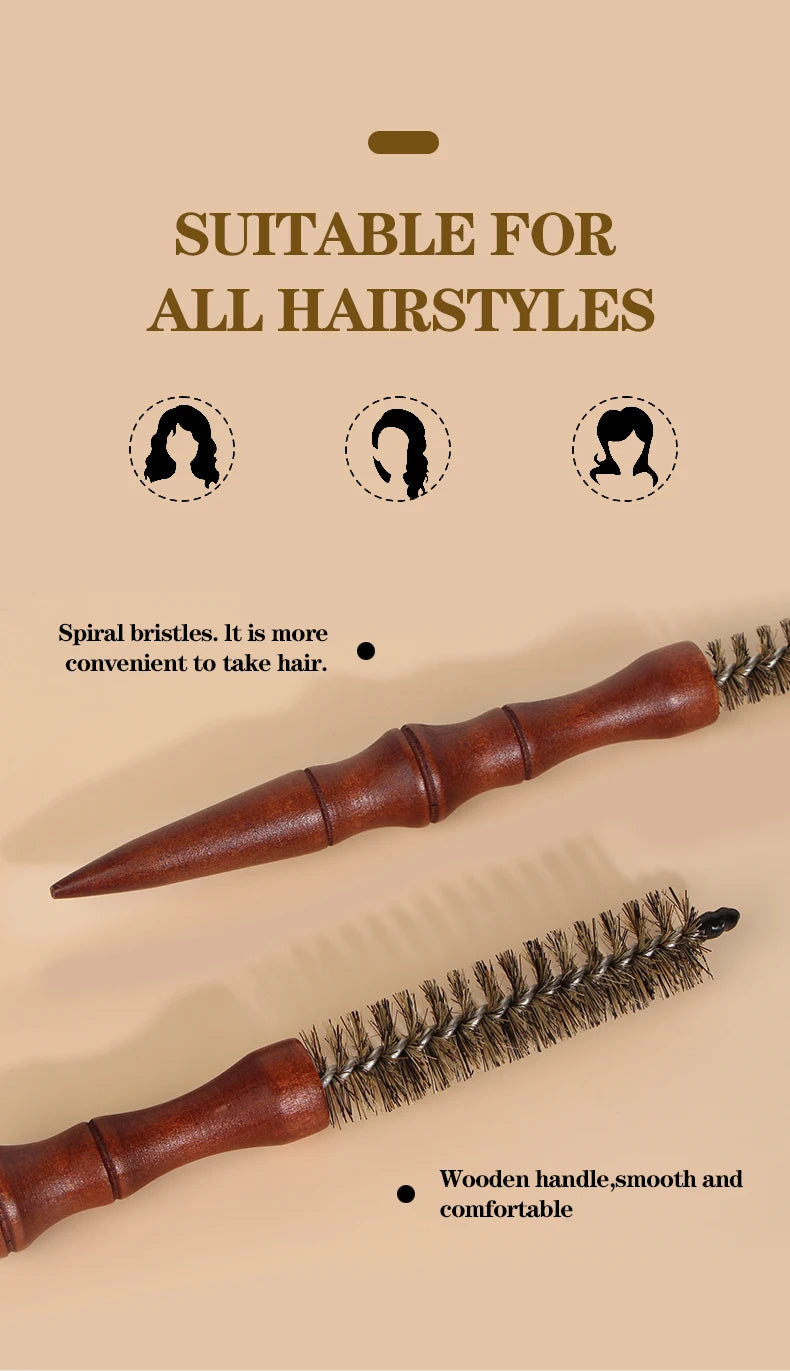 Mini Curling Comb Hair Salon Hairstyle Multi-functional Small Portable Round Wooden Roller Styling Beard Care Tool for All Hair