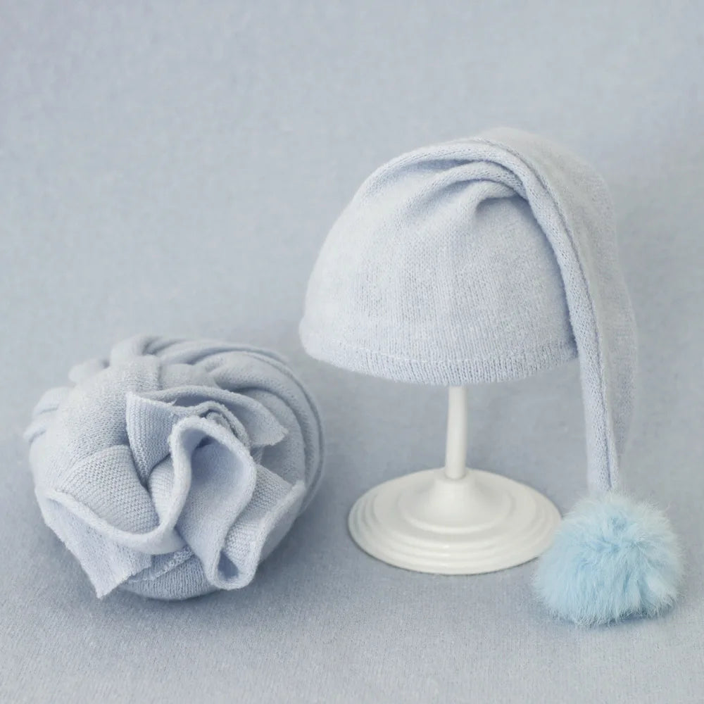 Baby Hat Newborn Photography Props Blanket Wrap Baby Fur Ball Knitted  Beanie Hat Baby Photo Shoot Accessories