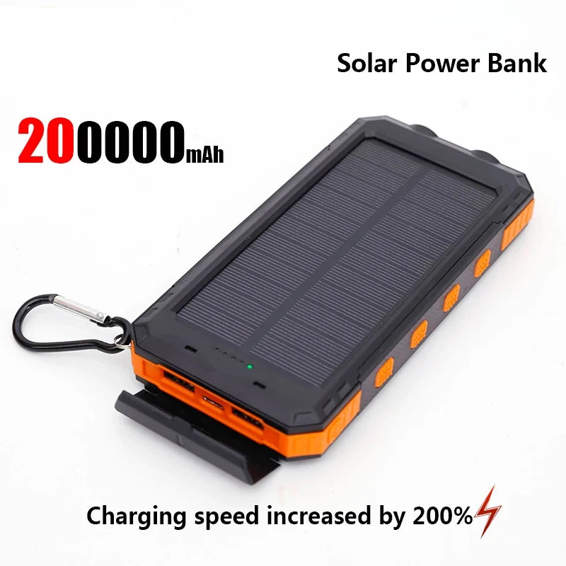 200000mAh Solar Power Bank Portable Large Capacity Charger Compatible with IOS Android USB-A and USB-C Fast Charging