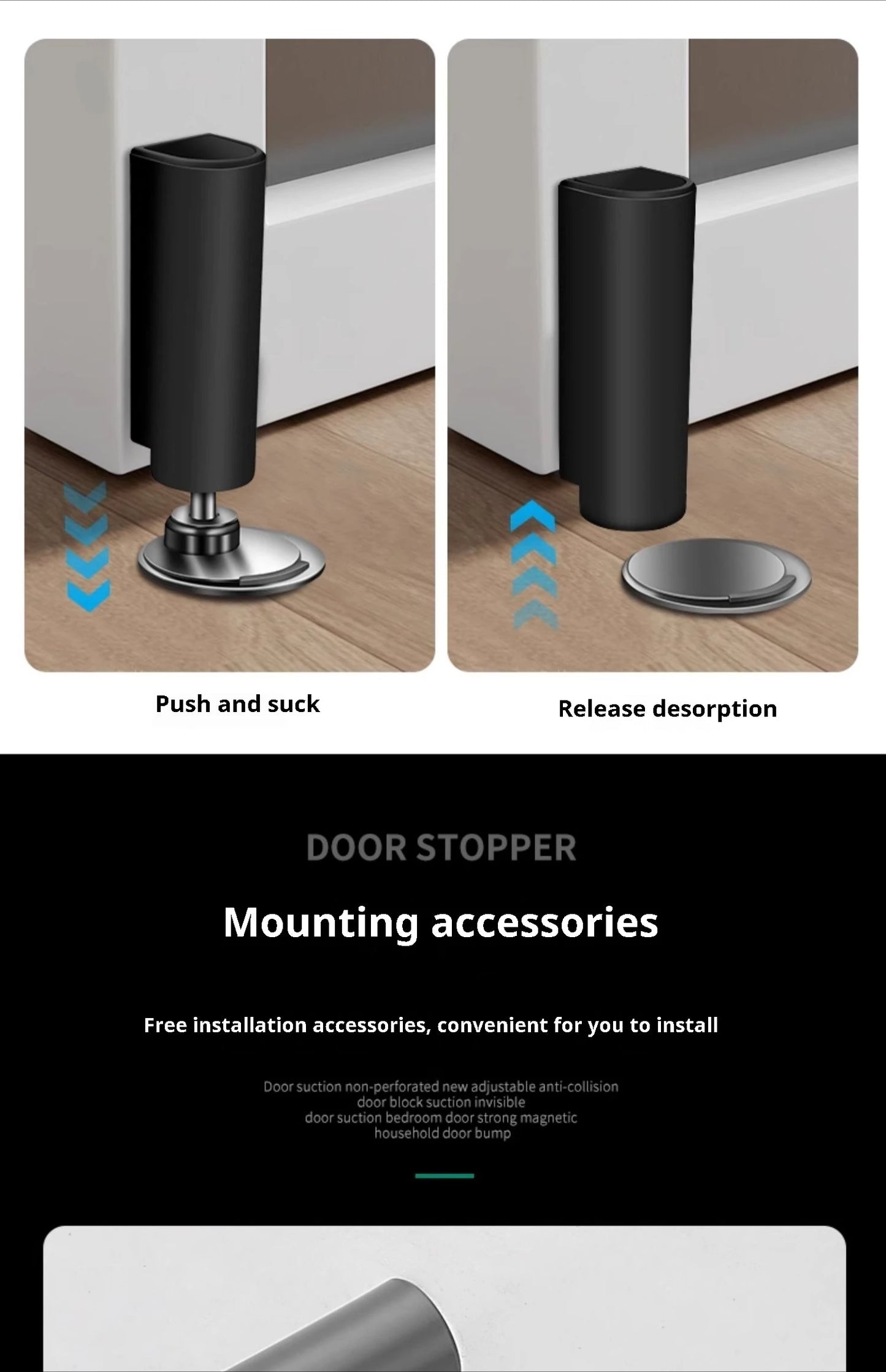 Door Top No Drilling Adjustable Suction Anti-collision Stopper Bedroom Door Strong Magnetic Household Door Collision
