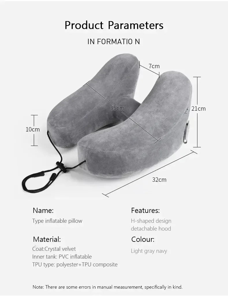 Neck Pillow Travel U-shaped Pillow Inflatable Pillow H Hooded Nap Pillow Outdoor Car Long-Distance Aircraft Neck Pillow