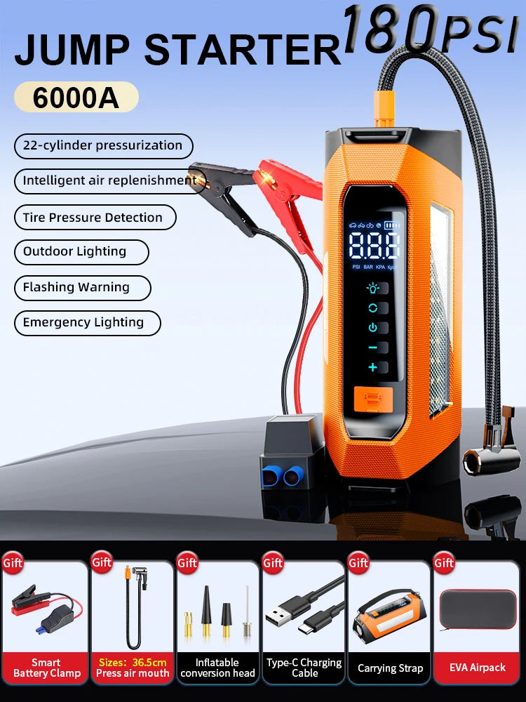 PSOOO 6000A Car Jump Starter 12V Car Battery Starter 100000mAh Portable Power Bank Booster Auto Starting Device Emergency Start