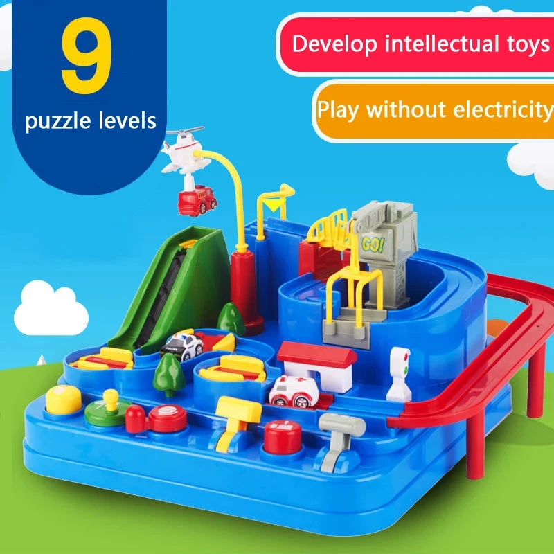 Children educational novelty toys Racing Rail Cars Model inertial gliding track car adventure Mechanical Interactive Toy for kid