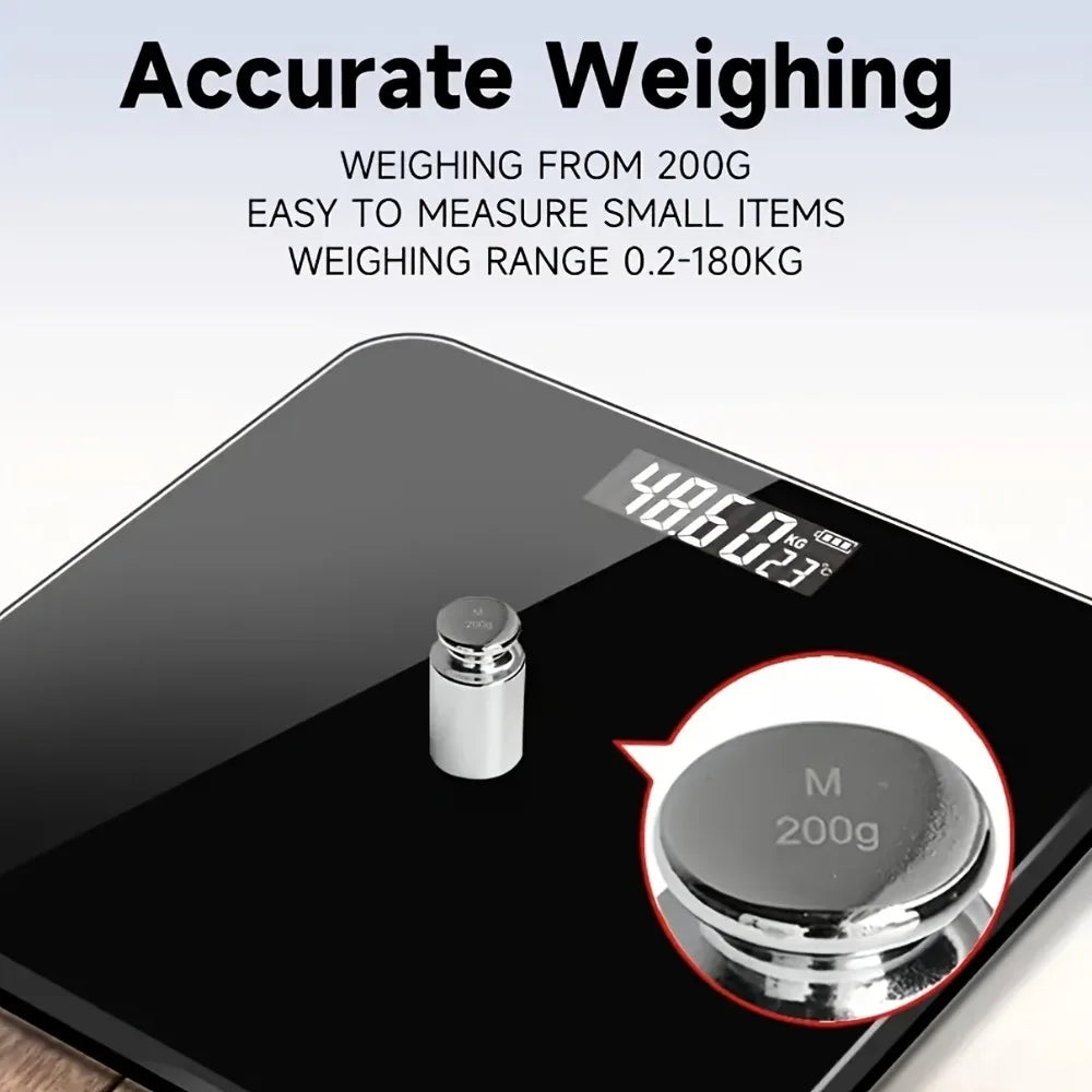 Smart Electronic Scale High Precision Body Fat Measurement Battery Powered LCD Display with Temperature Elegant Black Design