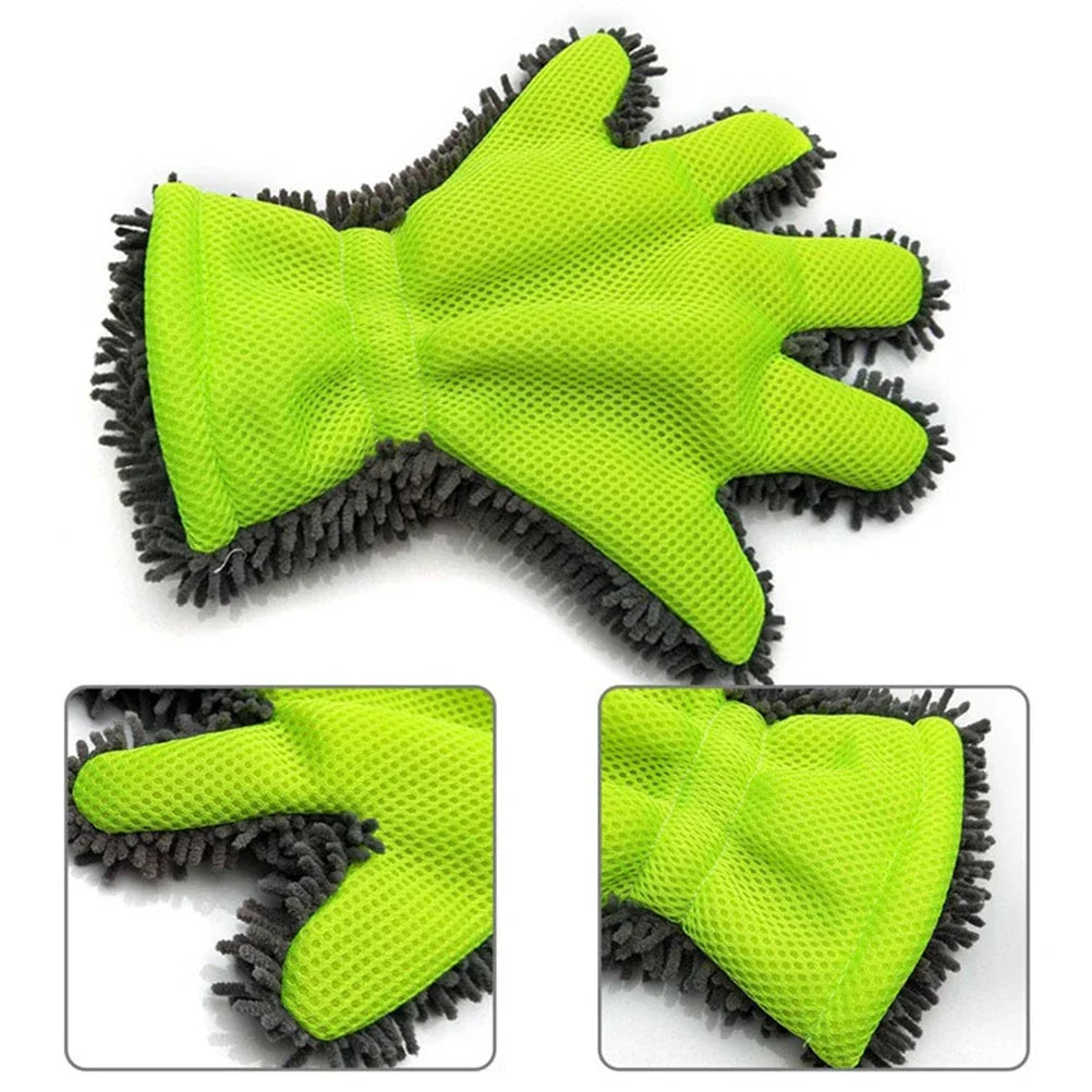 Car Washing Full-Finger Soft Gloves Cleaning Brush for Car Motorcycle Motorbike Washing Drying Towels Car Accessories