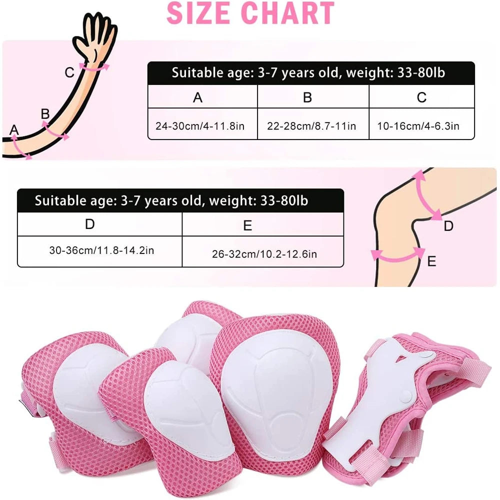 6PCS Kids Protective Gear Set Knee Pads for  3-14 Years Toddler Knee & Elbow Pads with Wrist Guards 3 in 1 for Skating Cycling