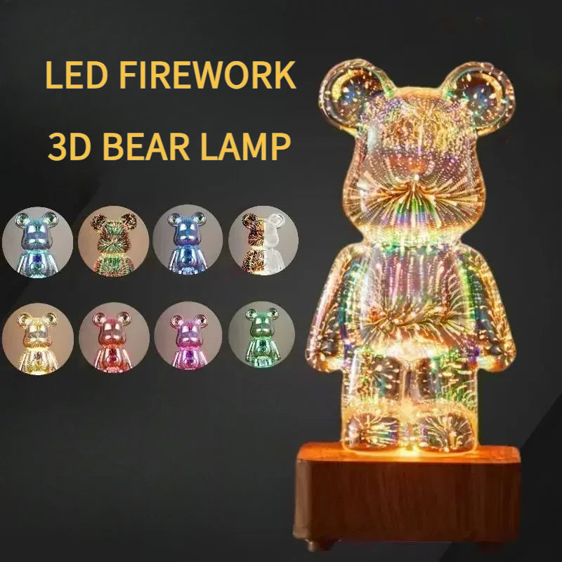 Светодиодный 3D ночник в виде медведя с USB-подключением, декоративный светильник для детской комнаты и спальни.