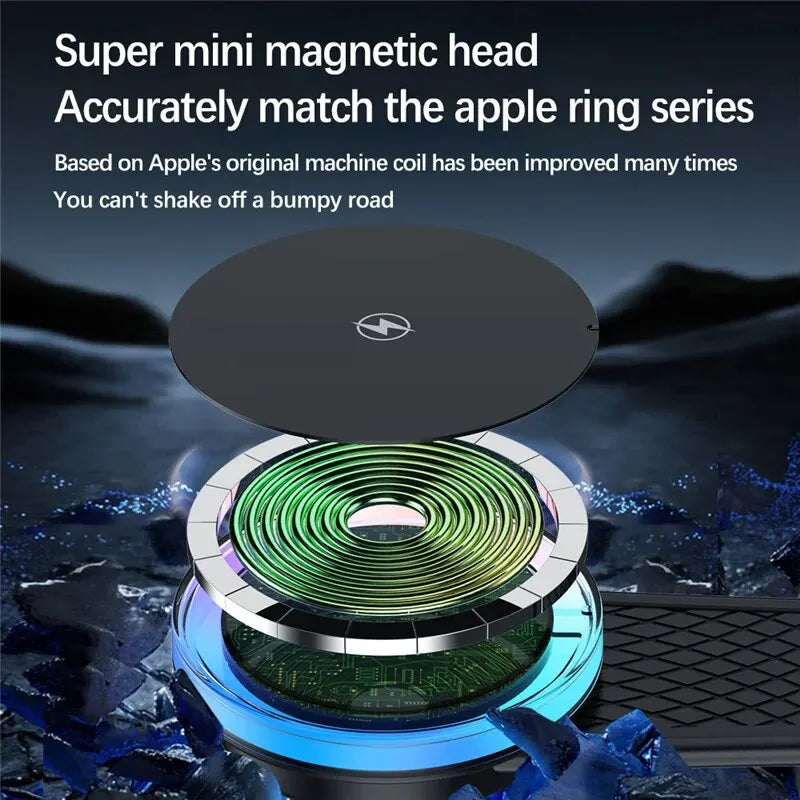 Magnetic Car Wireless Charger Car Phone Holder Mount Dashboard 15W Fast Car Charging for Macsafe iPhone 15 14 13 12 Pro Max Mini