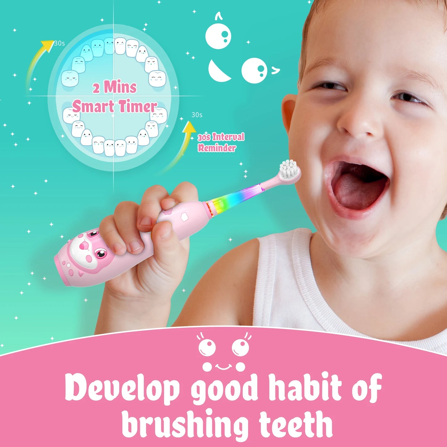 Seago Kids Electric Toothbrush Sonic Child Dolphin Colorful Observing LED 2 mins Smart Timer IPX7  Waterproof Teeth Cleaning