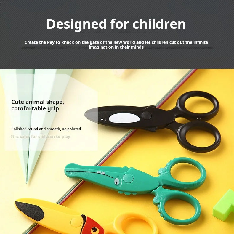 Kids Safe Scissors, Preschool Training Plastic Scissors with Cute Animal Design, Child-Friendly Craft DIY Tool for Art Home Use