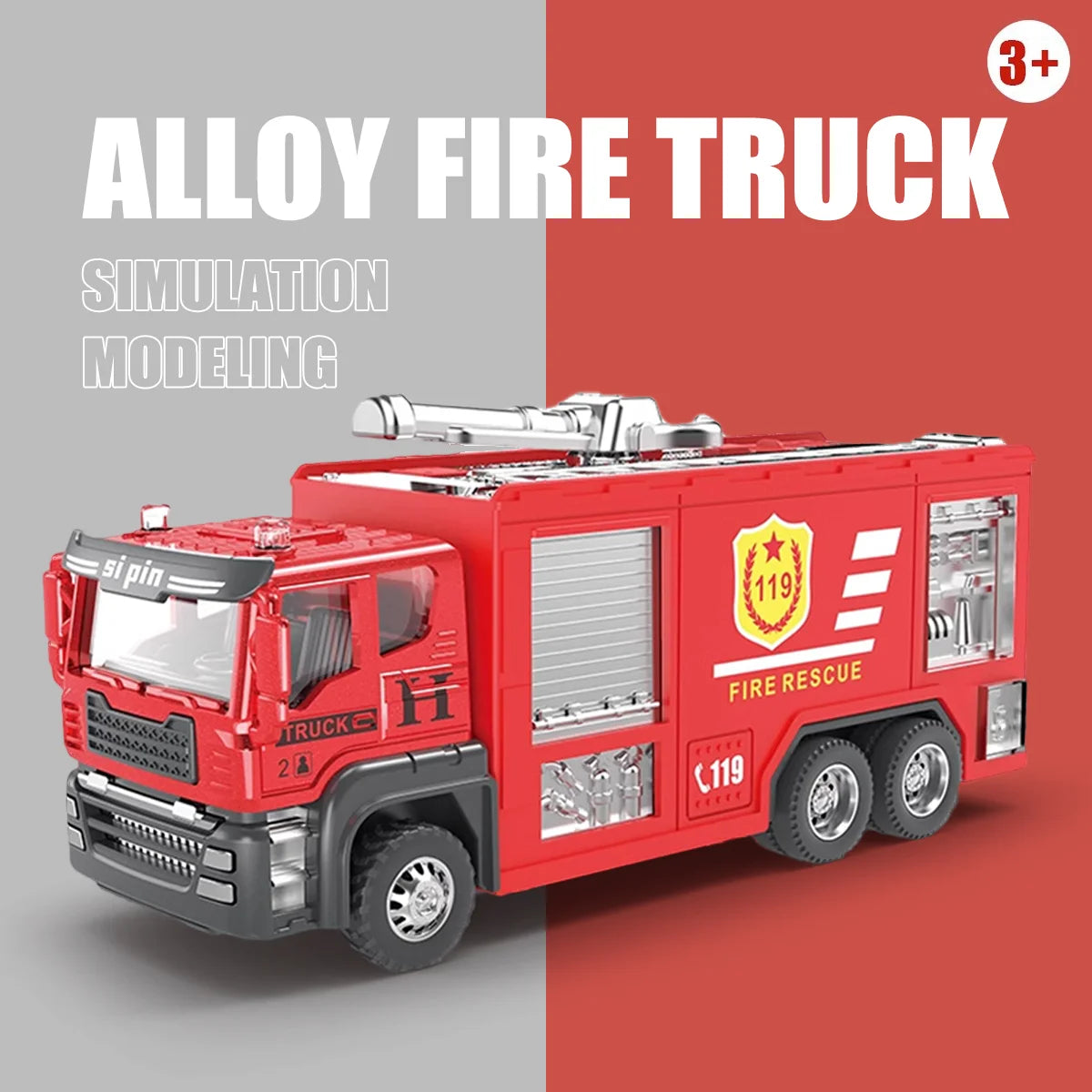 Inertial car toy, alloy head simulation, fire engine, ladder truck, water sprinkler model, boy toy, engineering vehicle toy