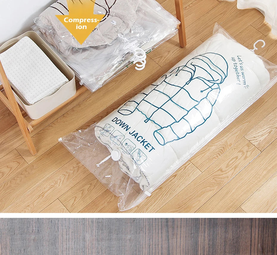 Hanging Vacuum Storage Bags Space Saver Bags Vacuum Seal Storage Bag for Suits Dress Coats Jackets Closet Organizer and Storage