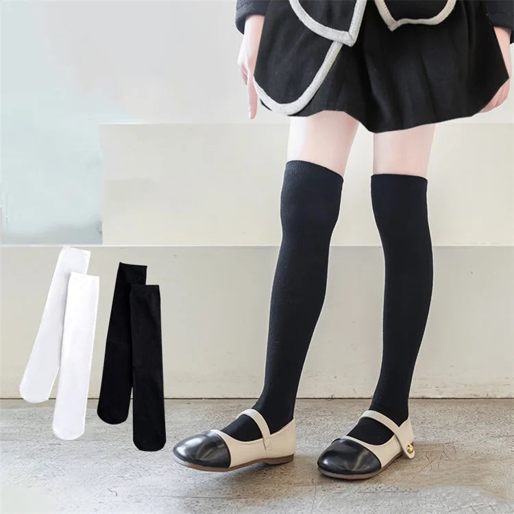 Children's Socks For Girls White Knee High Long Socks For Boys Black Football Socks 1-15Years Student Kids Stockings Spring New