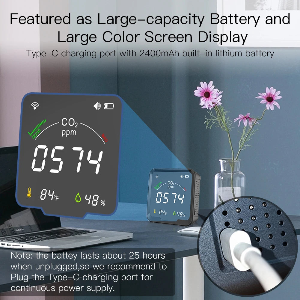 MOES Air Quality Carbon Dioxide Detector with Alarm Clock,Temperature Monitor,Humidity Air Tester,WiFi/BT,Tuya Smart,3 in 1,CO2