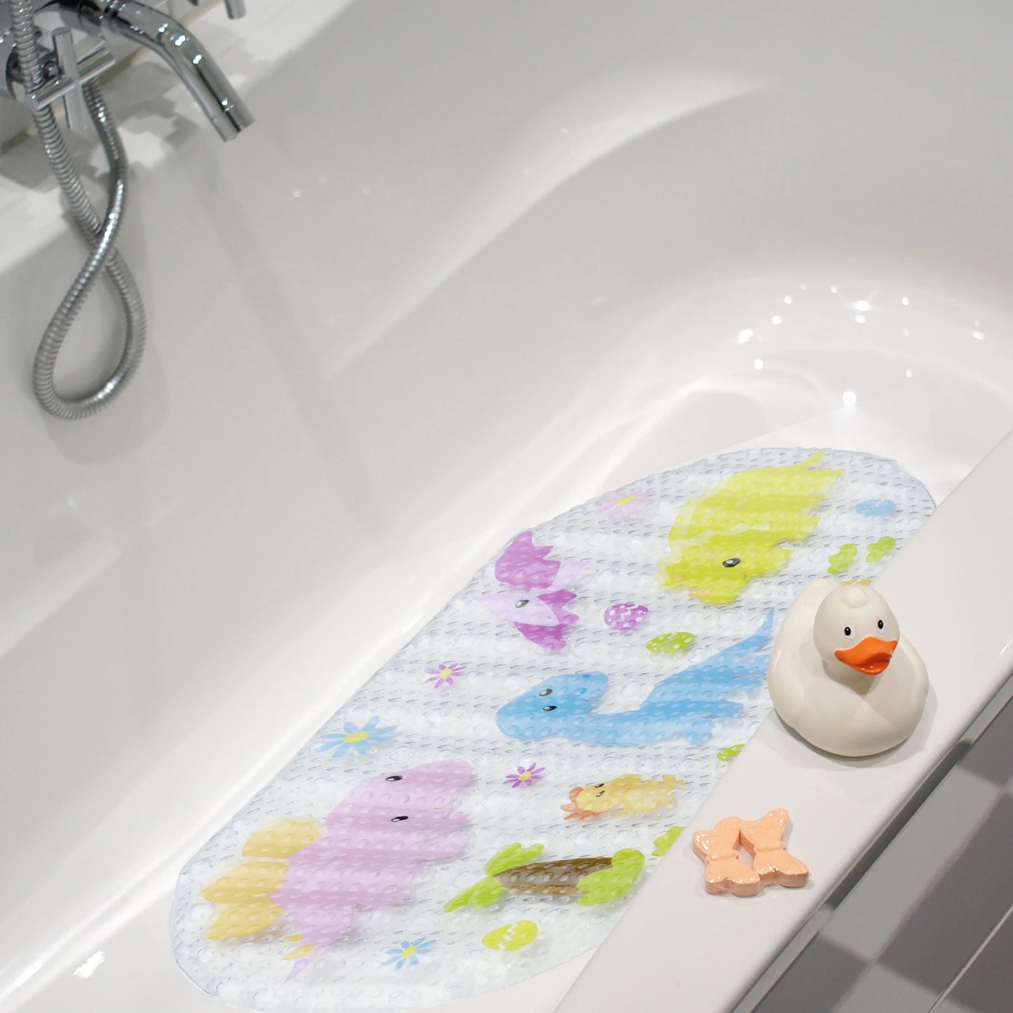 Kids Cartoon Non Slip Bathroom Mat PVC Baby Bath Mat with Suction Cup 69x39cm Oval Baby Bathroom Shower Mat for Household Bath