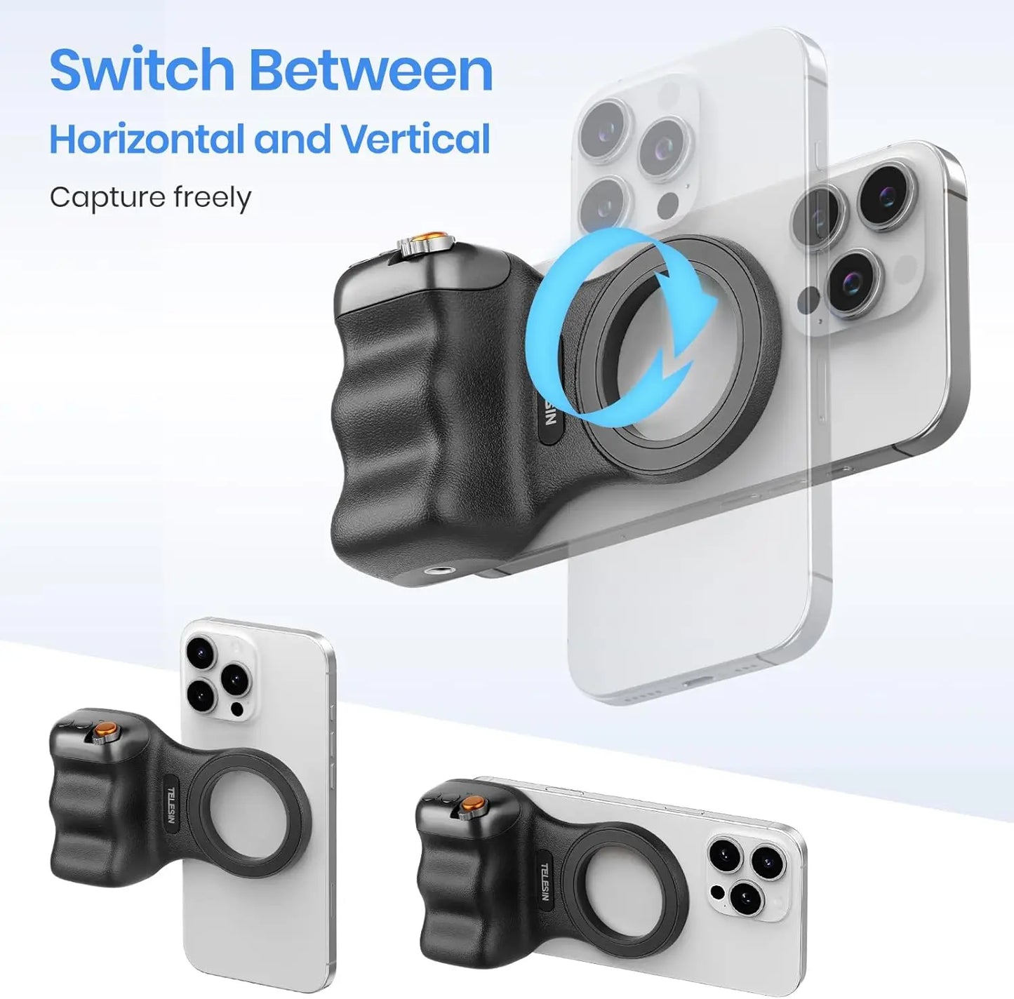 TELESIN Fun Shot Magnetic Phone Camera Grip + C03 Magnetic Selfie Light Bundle Kit Compatible with iPhone & Android