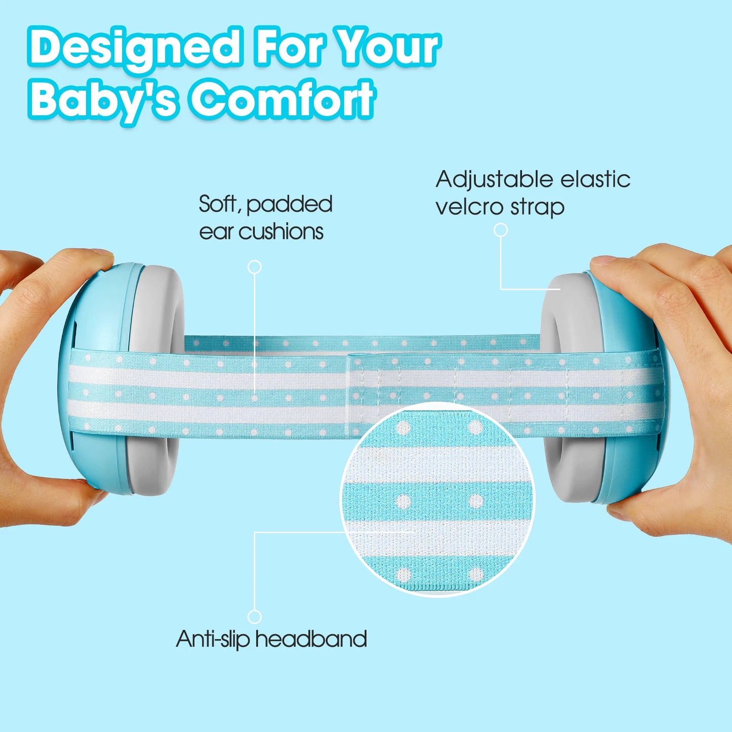 Infant Ear Muffs Noise Cancelling Soft Padded Design Baby Ear Protection Headphones with Elastic Headband