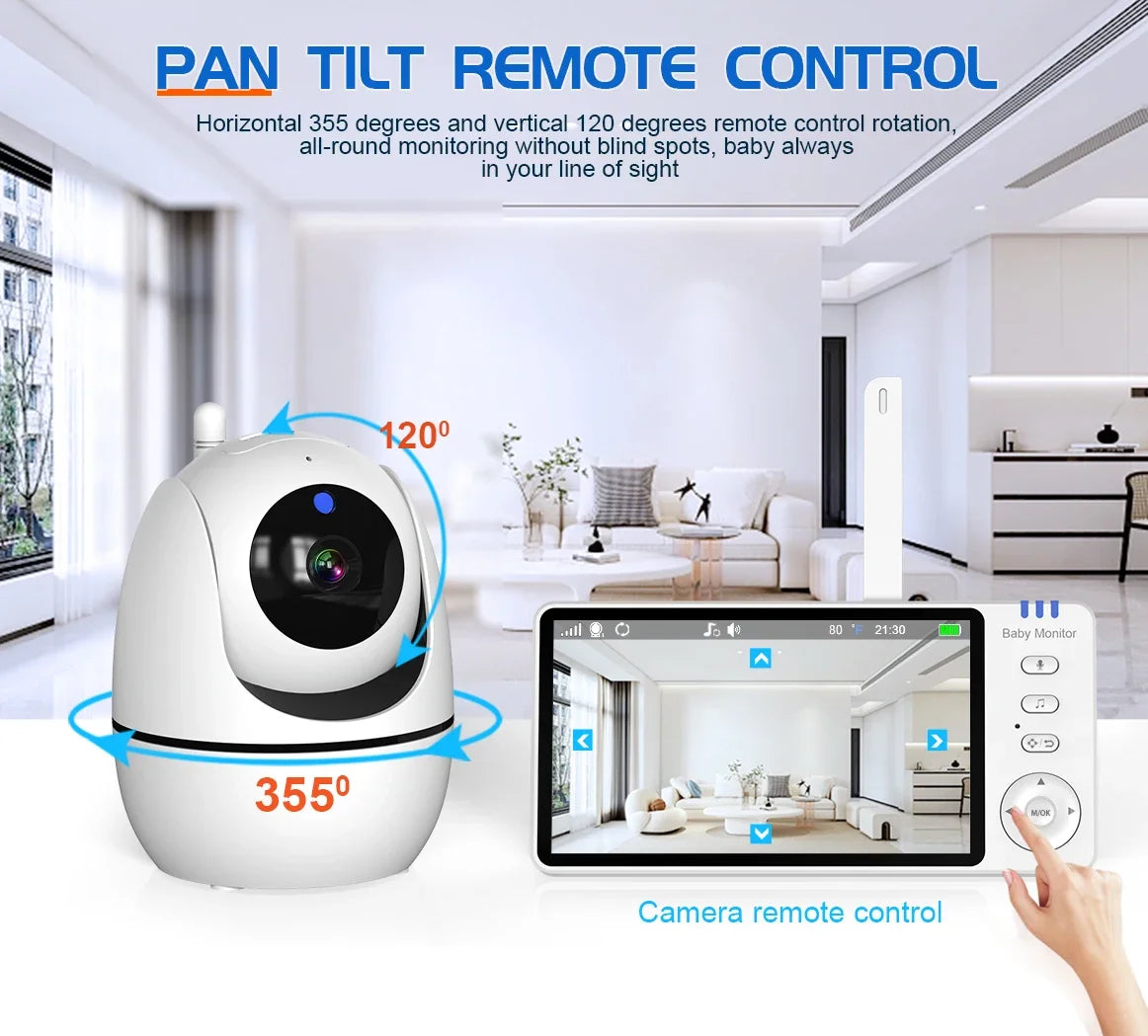 Video Baby Monitor with Cam and Audio,5" Display Baby Monitor No WiFi,Remote Pan-Tilt-Zoom Baby Camera, Night Vision,2-Way Talk