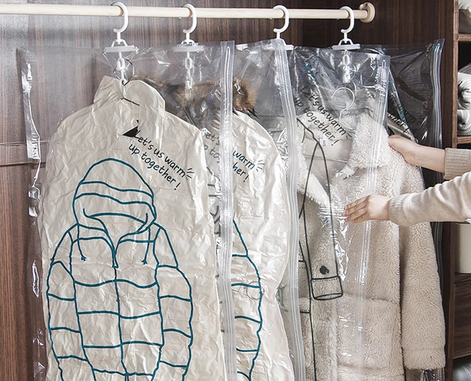Hanging Vacuum Storage Bags Space Saver Bags Vacuum Seal Storage Bag for Suits Dress Coats Jackets Closet Organizer and Storage