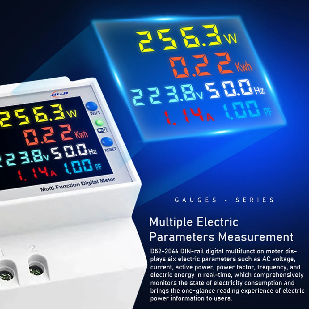 Tuya WiFi Smart Energy Meter DIN-Rail Voltage Current Monitor Power Factor Frequency Metering Digital Display Electricity Meter