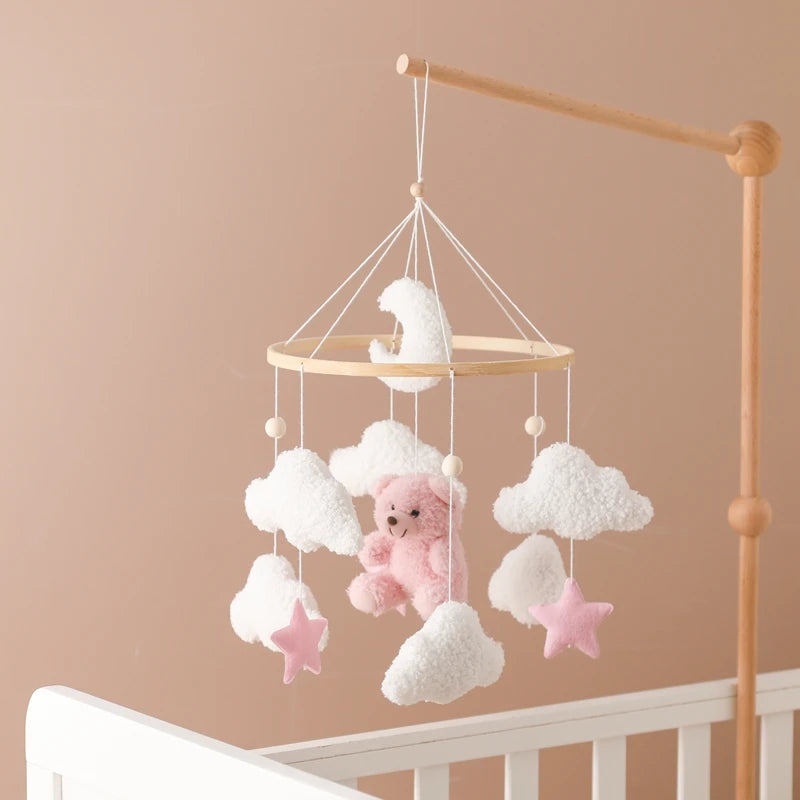 Baby Crib Mobile Rattle Toy 0-12Months Infant Soft Felt mobile Teddy Velvet Bear Bed Bell Hanging Toy Holder Bracket Crib Toy