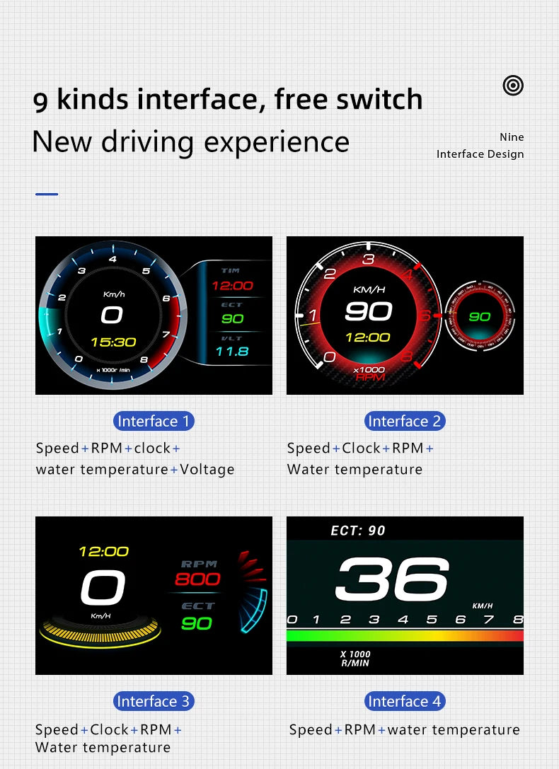 OBD2 Car HUD F9 OBD Head Up Display Auto Smart Car On-board Computer Gauge Digital Speedometer Temperature Engine RPM Alarm